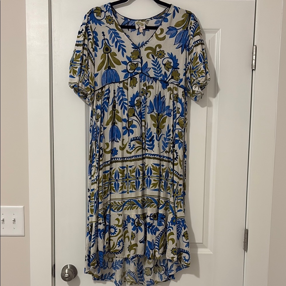 Floral Blue and Green Midi Dress